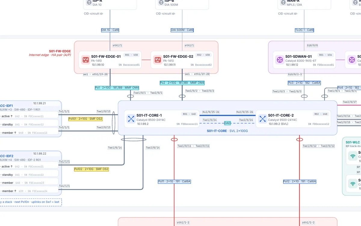 Cores, firewalls and labeled links on the physical page